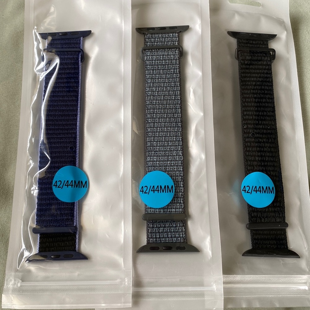 🔥5/$25 Apple Watch bands-brand new-3 pack black gray navy